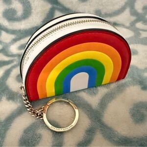 Kate Spade White Coin Purse with Rainbow Keychain